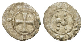 Italy. Siena. Repubblica (1180-1390). AR Denaro (13,5mm, 0.5g). SENA VETVS around Ƨ between two pairs of pellets. R/ Cross. Biaggi 2534. MIR 467.