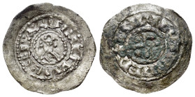Italy, Venezia. Enrico IV o V di Franconia (1056-1125). Denaro scodellato (16mm, 0.42g, 7h). ENRICVS IMPER Tricuspidate cross flanked by 4 small globe...