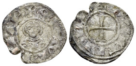 Italy, Viterbo. Autonomous (13th-14th cent.). Denaro viterbese or viterbino minuto (15mm, 0.49g, 4h). Patent cross. R/ Half bust of Saint Lawrence nim...