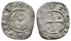 Italy, Viterbo. Autonomous (13th-14th cent.). Denaro viterbese (14mm, 0.38g, 6h). + [S.LA] VRENTI frontal bust, rosette on left. R/ + D[EVI] TERBIUM. ...