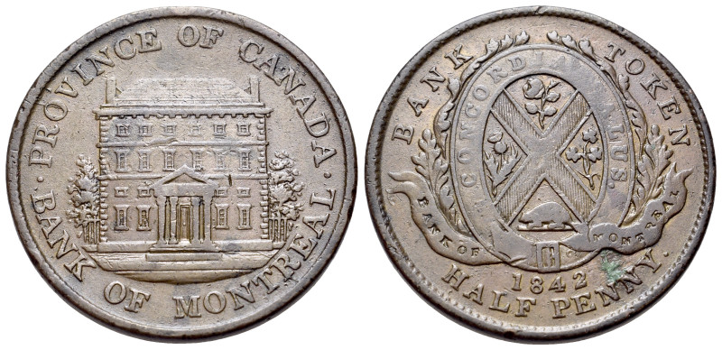 Canada, Province of Canada. Bank of Montreal "Front View" Half Penny Token 1842 ...