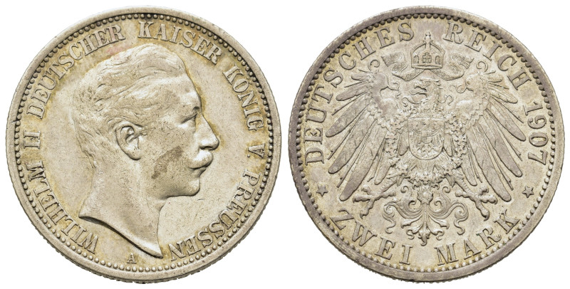 Germany. Prussia. Wilhelm II (1888-1918). AR 2 Mark 1907-A (28mm, 11g). KM-522, ...