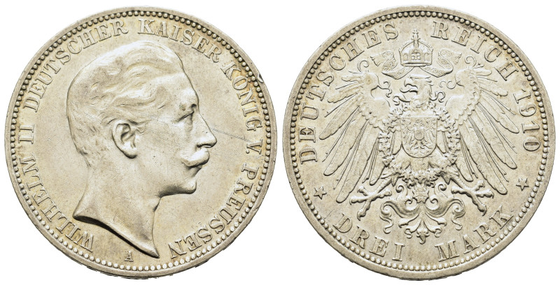 Germany. Prussia. Wilhelm II (1888-1918). AR 3 Mark 1908-A (33mm, 16.7g). KM-527...