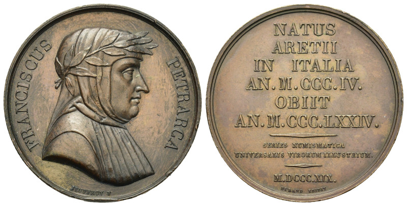 Italy. Francesco Petrarca (1304-1374). Æ Medal (41mm, 38g). Opus: François Jouff...