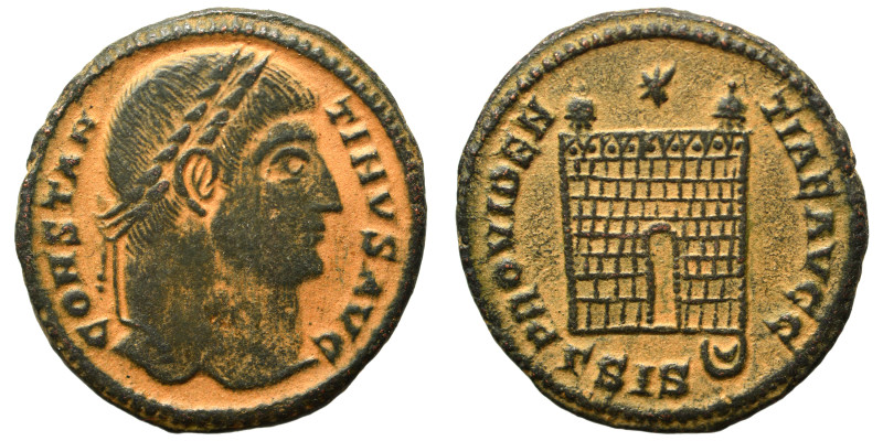 Constantine I, 307/310-337. Follis (bronze, 3.12 g, 18 mm), Siscia. CONSTAN-TINV...