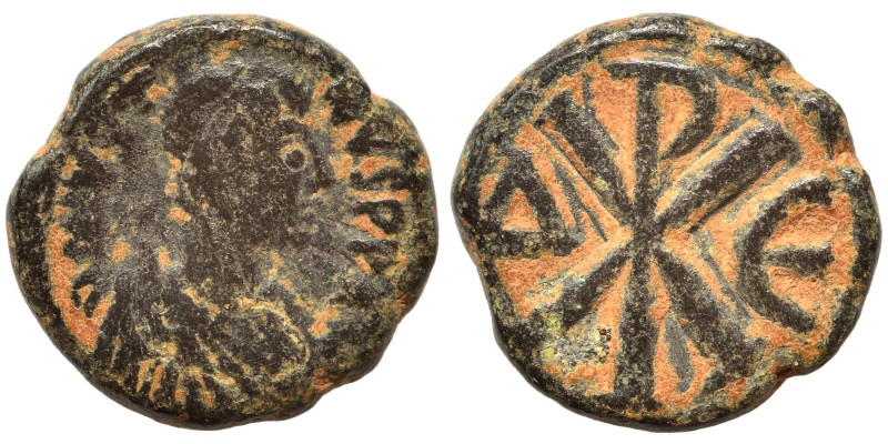 Justin I, 518-527. Pentanummium (bronze, 2.15 g, 13 mm), Constantinople. D N IVS...