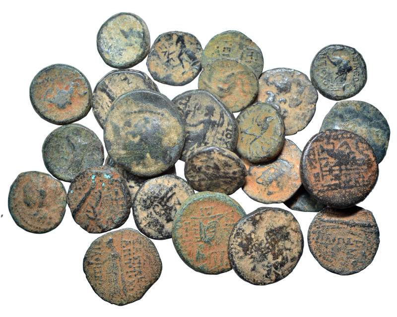 Group lot of circa 25 Ancient Greek coins, some repatinated. G - F. As seen, no ...