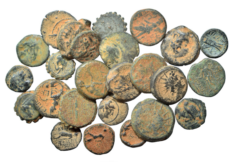 Group lot of circa 25 Ancient Greek coins, some repatinated. G - F. As seen, no ...