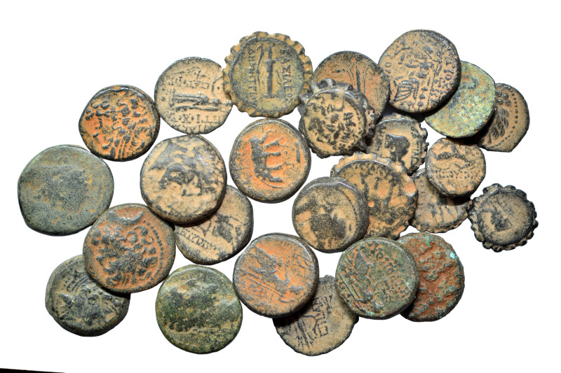 Group lot of circa 25 Ancient Greek coins, some repatinated. G - F. As seen, no ...