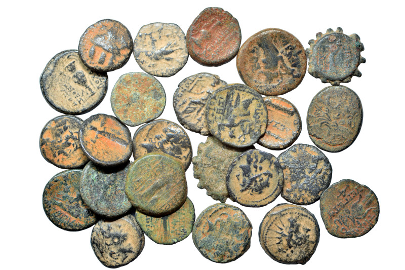 Group lot of circa 25 Ancient Greek coins, some repatinated. G - F. As seen, no ...