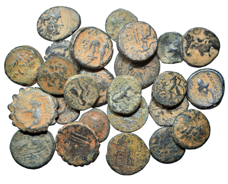 Group lot of circa 25 Ancient Greek coins, some repatinated. G - F. As seen, no ...