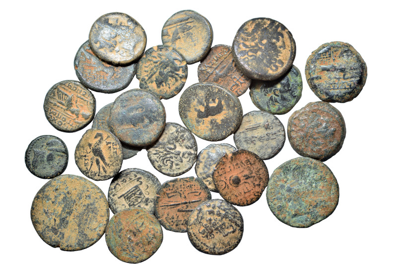 Group lot of circa 25 Ancient Greek coins, some repatinated. G - F. As seen, no ...