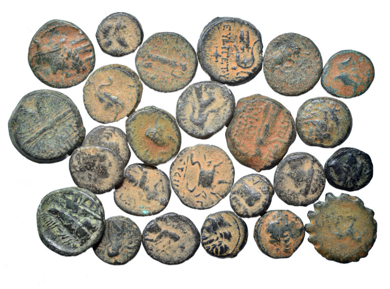 Group lot of circa 25 Ancient Greek coins, some repatinated. G - F. As seen, no ...