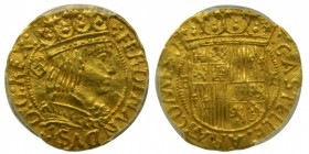 Fernando II (1479-1516). Ducado. (principat). Barcelona. (Cal 39). Au 3,49 gr. PCGS. Raro en esta conservación. Grado: MS62