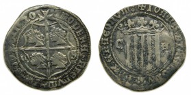 Carlos y Juana (1504-1516). 1520. 1 real. Zaragoza. (Cal. 163). Ag 3,19 gr. 1(5Z0) leyendas góticas - escudo con tres palos entre C y A rev:L-S.						...