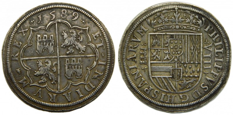 Felipe II (1556-1598). 1589. 8 reales. Segovia. (Cal.203). Ag 27,31 gr. Acueduct...
