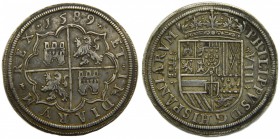 Felipe II (1556-1598). 1589. 8 reales. Segovia. (Cal.203). Ag 27,31 gr. Acueducto de 3 arcos  Anv: ET.INDIARVM.REX. Rev: PHILLIPPVS DG HISPANIARVM				...