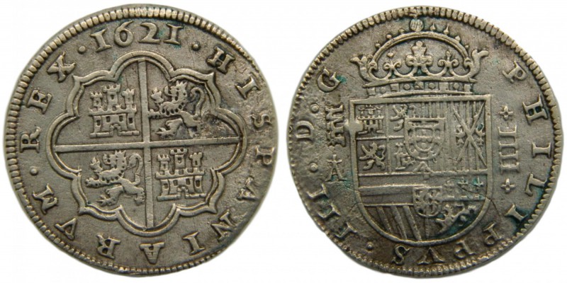 Felipe III (1598-1621). 1621. 4 reales. Segovia. (Cal. 260). Ag 13,13 gr. Oxidac...