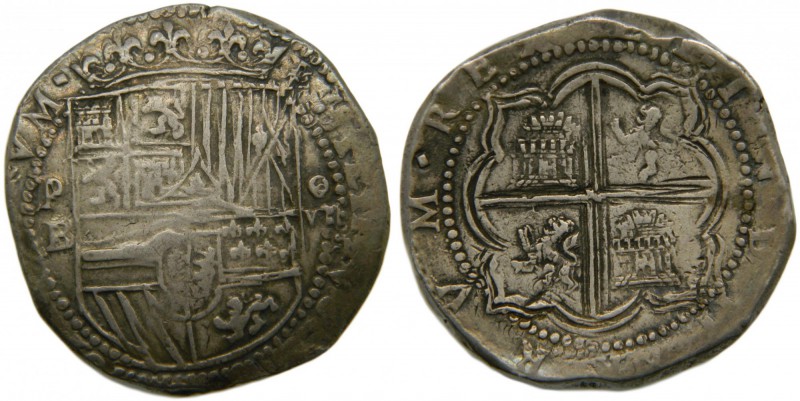 Felipe III (1598-1621). S/F. 8 reales. Potosí. (Cal.121). Ag 27,58 gr.          ...