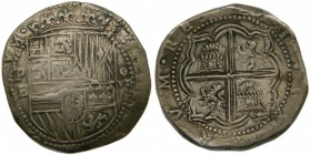 Felipe III (1598-1621). S/F. 8 reales. Potosí. (Cal.121). Ag 27,58 gr.                 Grado: MBC+