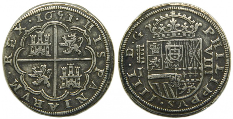 Felipe IV (1621-1665). 1651. I. 8 reales. Segovia. (Cal.565). Ag 27 gr. Acueduct...