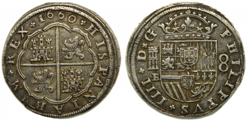 Felipe IV (1621-1665). 1660. B. 8 reales. Segovia. (Cal.591). Ag 26,78 gr. Acued...