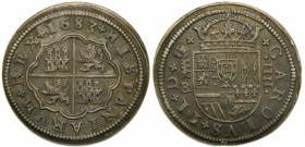 Carlos II (1665-1700). 1683. 4 reales. Segovia. (Cal. 543).  Ag 12,96 gr. Acueducto de 3 arcos. Valor entre puntos. Escusón de portugal.						 Grado: ...