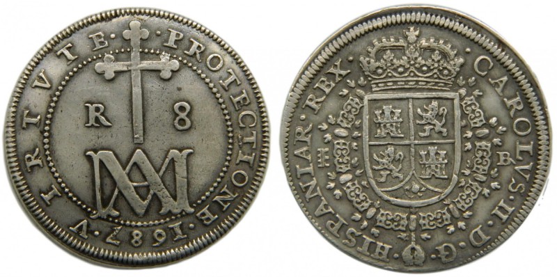 Carlos II (1665-1700). 1687. 8 reales. Segovia. (Cal. 415). Ag 22,14 gr. Tipo "m...