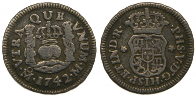 Felipe V (1700-1746). 1742. 1/2 real. México. (Cal.1867). Ag 1,57 gr. 	 Grado: M...