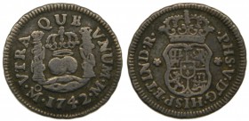 Felipe V (1700-1746). 1742. 1/2 real. México. (Cal.1867). Ag 1,57 gr. 	 Grado: MBC