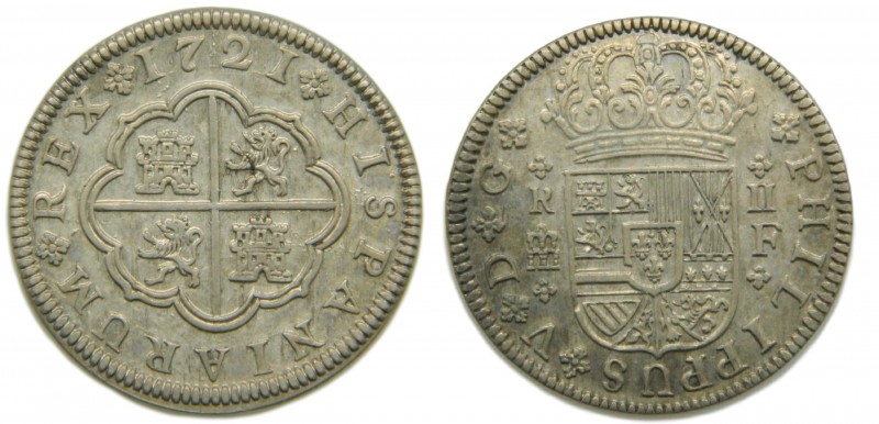 Felipe V (1700-1746). 1721. F. 2 reales. Segovia. (Cal.1401). Ag 5,79 gr.  Grado...