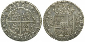 Felipe V (1700-1746). 1729. JJ. 8 reales. Madrid. (Cal.694). Ag 26,81 gr. Restos de soldadura en canto. (9h)					 Grado: MBC