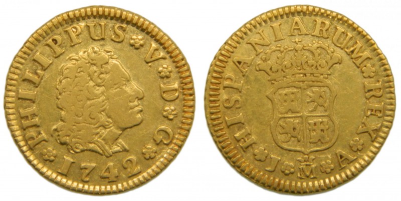 Felipe V (1700-1746). 1742. JA. 1/2 escudo. Madrid. (Cal. 572). Au 1,74 gr. Au. ...