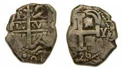 Luis I (1724). 1726. Y. 2 reales. Potosí. (Cal.39). Ag 5,28 gr. Triple fecha. Una parcial. Grado: MBC