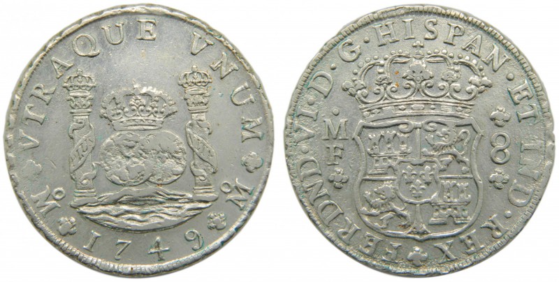 Fernando VI (1746-1759). 1749. MF. 8 reales. México. (Cal. 324). Ag 27,04 gr. Co...