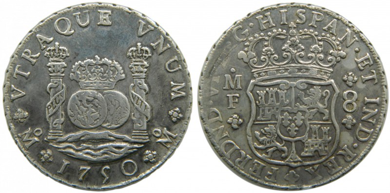 Fernando VI (1746-1759). 1750. MF. 8 reales. México. (Cal. 325). Ag 27 gr. Colum...