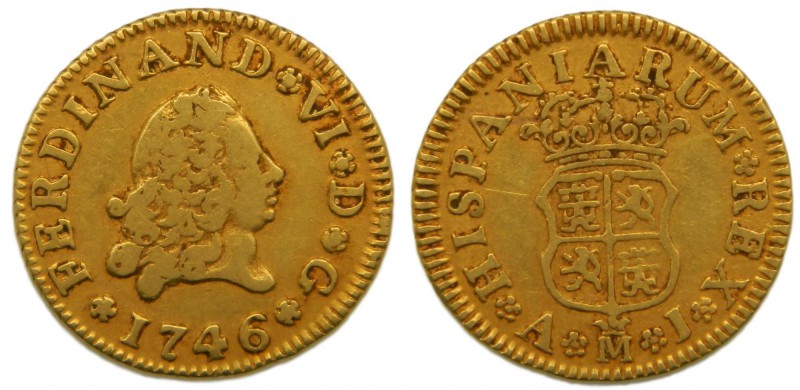 Fernando VI (1746-1759). 1746. AJ. 1/2 escudo. Madrid. (Cal. 239). Au 1,76 gr. M...