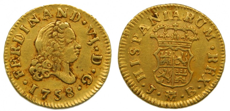 Fernando VI (1746-1759). 1758. JB. 1/2 escudo. Madrid. (Cal. 256). Au 1,76 gr. G...
