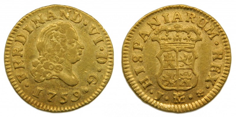 Fernando VI (1746-1759). 1759. J. 1/2 escudo. Madrid. (Cal. 258). Au 1,75 gr. Ra...