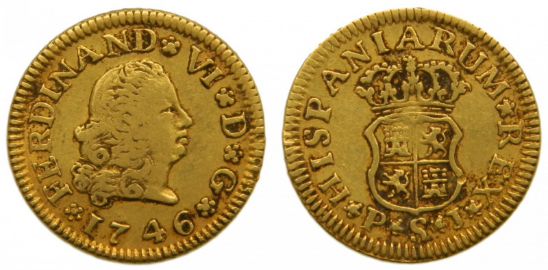 Fernando VI (1746-1759). 1746. PJ. 1/2 escudo. Sevilla. (Cal. 259). Au 1,77 gr. ...