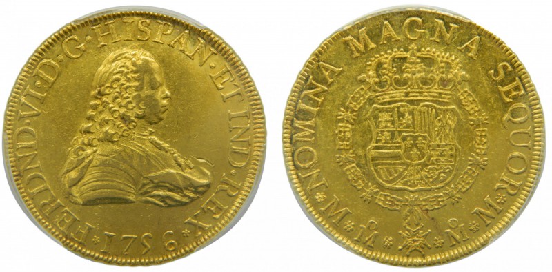 Fernando VI (1746-1759). 1756. MM. 8 escudos. México. (Cal. 44). (Cal. onza 607)...