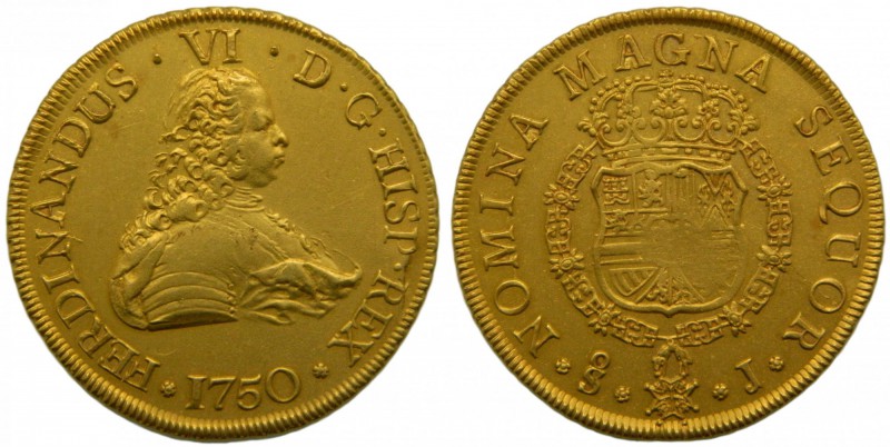 Fernando VI (1746-1759). 1750. J. 8 escudos. Santiago. (Cal.79). Au 26,95 gr. Gr...