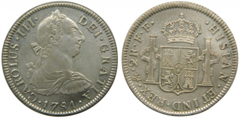 Carlos III (1759-1788). 1781. FF. 2 reales. México. (Cal. 1348). Ag 6,73 gr. Gra...