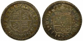 Carlos III (1759-1788). 1761. JV. 2 reales. Sevilla. (Cal. 1435). Ag 5,86 gr. Bonita pátina.  Grado: SC