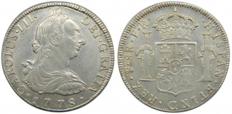 Carlos III (1759-1788). 1778. PR. 8 reales. Potosí. (Cal.979). Ag 26,88 gr. Grad...