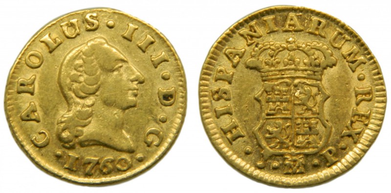 Carlos III (1759-1788). 1760. JP. 1/2 escudo. Madrid. (Cal. 753). Au 1,77 gr.  G...