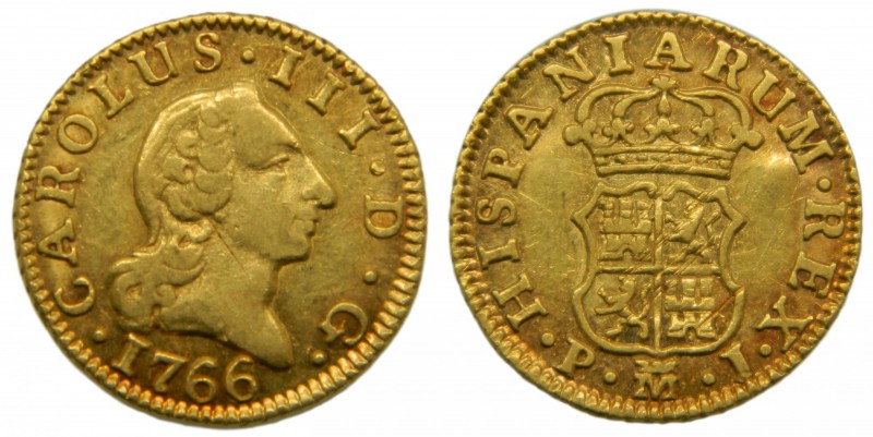 Carlos III (1759-1788). 1766. PJ. 1/2 escudo. Madrid. (Cal. 760.). Au 1,78 gr. R...