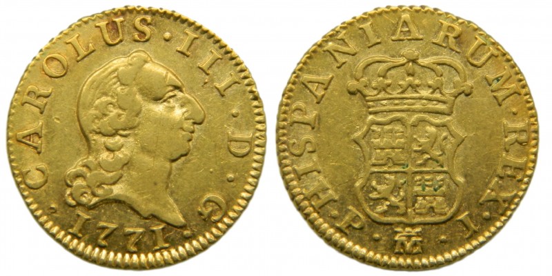 Carlos III (1759-1788). 1771. PJ. 1/2 escudo. Madrid. (Cal. 765). Au 1,78 gr. Ra...