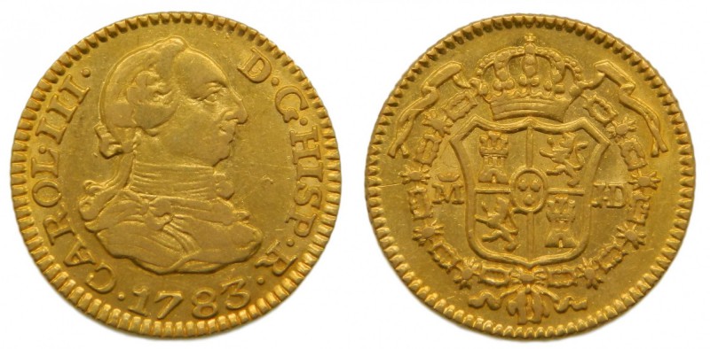 Carlos III (1759-1788). 1783. JD. 1/2 escudo. Madrid. (Cal. 774). Au 1,80 gr. Gr...