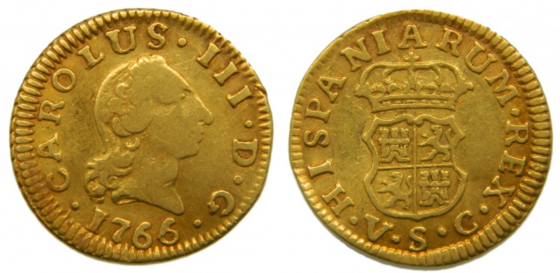 Carlos III (1759-1788). 1766. VC. 1/2 escudo. Sevilla. (Cal. 789). Au 1,73 gr. G...